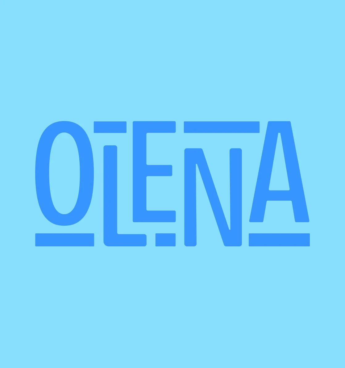 Logotipo-texto OLENA azul oscuro sobre azul claro