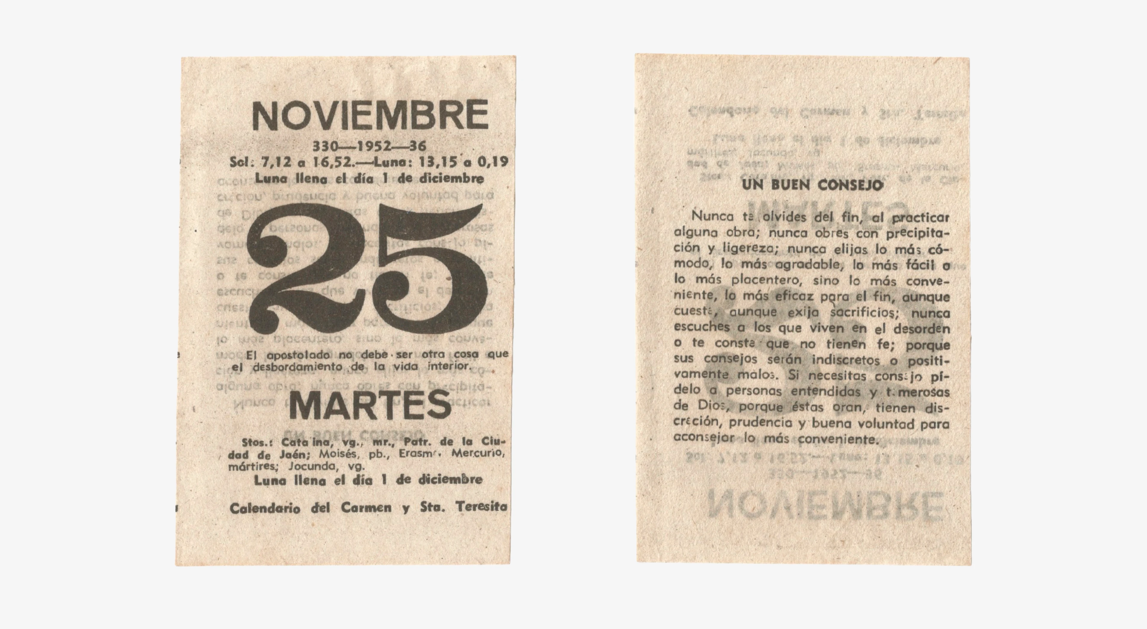 Calendario mostrando el día 25 de noviembre
